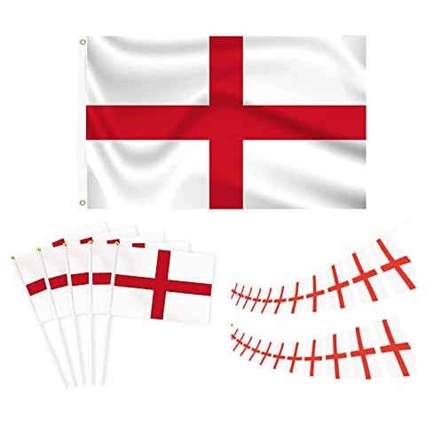 World Cup Football 2022,31 Pcs England Flag,World Cup Bunting,Flag Set Include 1 Pcs England Flags 5ftx3ft-20 Pcs England Bunting-10 Pcs Small England Hand Flag,for Bars,Football Match Decorations etc Cover