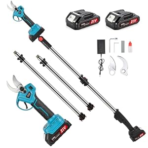 35mm Astschere Akku mit 2,6 m Teleskopstange: Akku Gartenschere mit LCD-Display, 2 x 2,0 Ah Akkus, für Gartenarbeit, Weinberge, Obstbäume, Hecken und Bäume