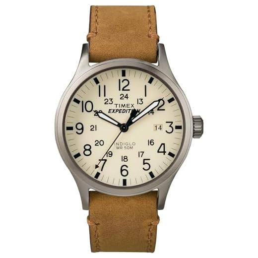 Relógio masculino Timex TWC001200 Expedition Scout, com pulseira de couro, natural/marrom