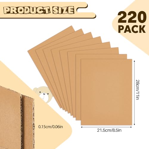 Image of Henoyso 220 Pack 11 x 8.5 Inch Corrugated Cardboard Sheets Flat Cardboard Sheets Packaging Inserts Flat Square Inserts Squares Separators for Shipping Packing Mailing Crafts (Brown)