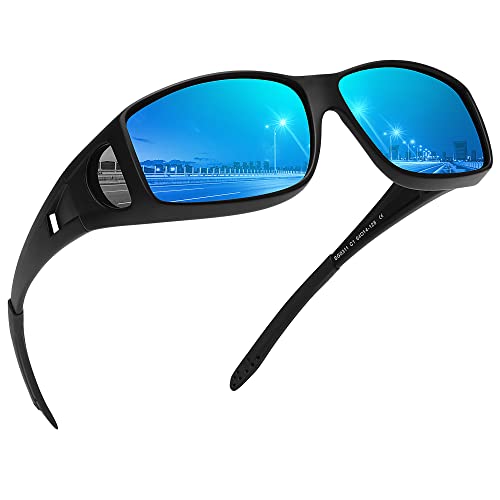 MEETSUN Fit Over Glasses Sunglasses for Men Women Wrap Around Sunglasses Polarized UV400 Protection Black-Blue