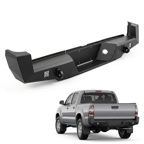 Rear Bumper Compatible with 2005-2015 Toyota Tacoma 2nd Gen Rugged Steel Off-Road Upgrade with LED Lights Black