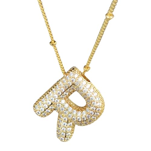 14k Gold Plated Bubble Balloon Necklace Letter A, Trendy Tiny Cute Personalized Monogram Name Jewelry Pendant Choker, Exquisite Accessories Suitable for Womans