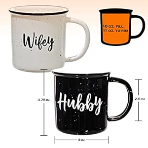 Mainevent wifey hubby mugs set of 2 coffee mug 11 ounce husband wife gift his hers coffee cup  urban country home decor