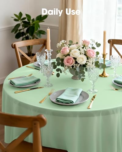 Image of Pureegg Plastic Table Cloth Disposable 10 Pack, 84'' Round Table Cloths, Easter Party, Decorative Tablecloths, Round, Light, Pastel Plastic Cover, Leakproof & Sturdy, Sage Green