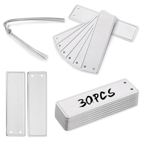 Lot de 30 étiquettes en aluminium pour plantes d'extérieur, étiquettes de plantes en métal, étiquettes d'arbre avec fil métallique, marqueurs métalliques double face pour marqueurs de plantes,