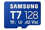 CONTENU : 1 x Carte mémoire microSD Samsung T7 MB-MB128T/WW, SDXC, 128 Go, Dimensions (L x l x H) : 15 x 11 x 1 mm, Couleur : Bleu