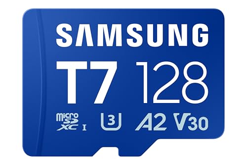 Samsung T7 Carte microSD, 128 Go, Carte mémoire pour Jeux Mobiles sur Smartphones, tablettes et Consoles Portables, UHS-I U3, Full HD & 4K UHD, 170 Mo/s en...