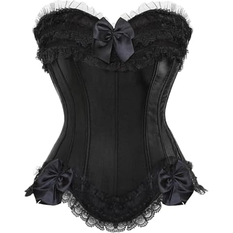 ADELCE Women's Lace Up Boned Overbust Corset Bustier Overbust Bows Corsets Black L Cover