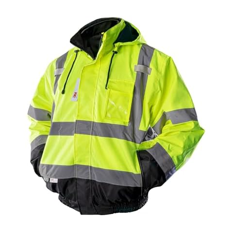 PACIFIC High Visibility Reflective Jackets for Men, Waterproof Class 3 Safety Jacket with Pockets, Bomber Safety Jacket, Mens Work Construction Coats for Cold Weather, Large Cover