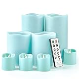FURORA LIGHTING Blue Real Wax LED Candles with Remote and 6/18 Timer, 4 Pillars and 4 Votives Pack of 8, Flameless Flickering Candles for Home Décor, Battery Included