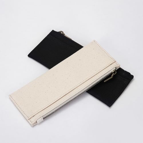 Image of Canvas Pencil Case Cartuchera Para Ninas Storage Cosmetic Bag Zipper (Beige, Canvas)