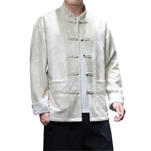 Veste chinoise Qilin pour homme costume original beige blanc taille S
