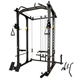 Modern Fitness Multi Function Power Squat Rack, Power Cage with Adjustable Cable Crossover System and More Training Attachment, All-in-One Squat Rack with Dual Pulley System, Weight Cage