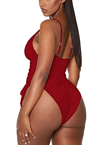 Image of Viottiset Women's Ruched High Cut One Piece Swimsuit Tummy Control Bathing Suit Monokini