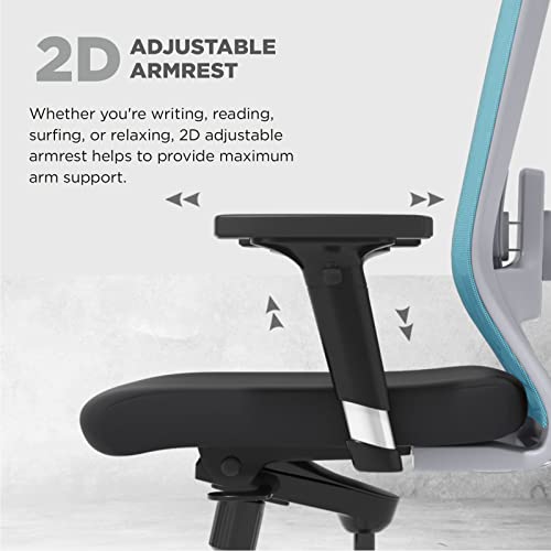 Image of The Sleep Company SmartGRID Stylux Ergo Mid-Back Home & Office Chair | Patented SmartGRID Technology | SpinePro Adjustable Cushioned Ergonomic Lumbar Support for Desk Chair | Enduring Design | Blue