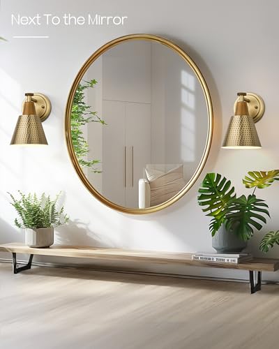 Image of FEMILA 1-Light Vintage Wall Sconces, Antique Brass Industrial Sconces Wall Lighting, Single Bathroom Vanity Light Fixtures Wall Mount Lamp, Hammered Metal Shade,4FG59B BG
