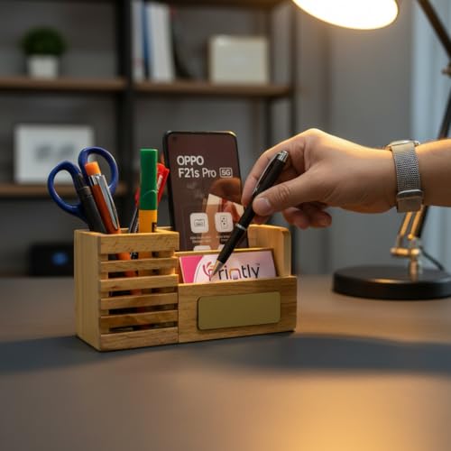 Image of Personalized Pen Stand For Table With Name, Pen Stand For Office Table Stylish, Stationery & Wooden Desk Organizer - Custom Corporate Gift For Doctors, Office, Study, New Year Gift For Employees