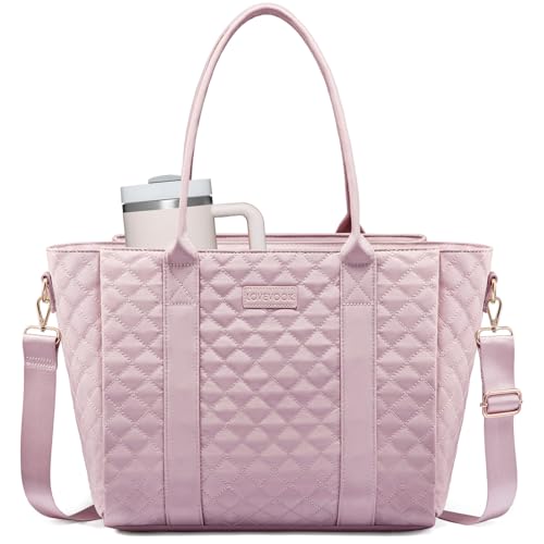 Image of LOVEVOOK Teacher Tote Bag for Women, Quilted Work Tote Nurse Laptop Bag, Large Computer Shoulder Bags with Zipper for Travel