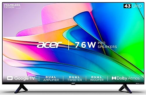 Acer 109 cm (43 inches) H PRO Series 4K Ultra HD Smart LED Google TV AR43GR2851UDPRO (Black)