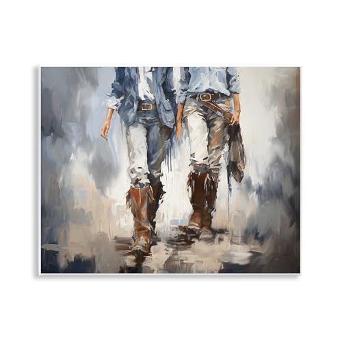 Image of Romantic Cowboy Boots Plaid, 11 x 14 Inch Mounted Print on Wall Plaque | Stupell Industries . By Ramona Murdock . Ready to hang . Great gift for country decor . Made in USA