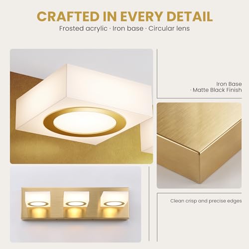TimberAura Bathroom Vanity Light, 3-Light 16 Inch Brushed Gold 5CCT 2700-6500K LED Bathroom Light Fixtures Over Mirror, Vanity Lighting Modern Bath Wall Sconce for Mirror Bedroom Living Room by TimberAura - Used condition - Image 4