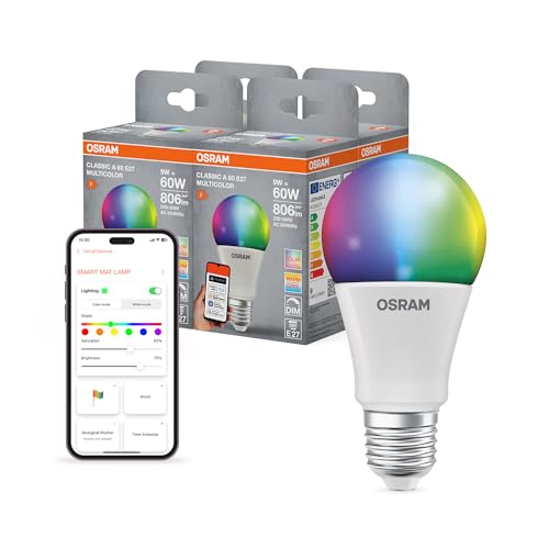 OSRAM SMART+ RGBW, lampada LED E27 con Matter over Wifi, appositamente progettata per ALEXA, sostituisce 60W, 2700-6500K, 16 milioni di colori RGB, confezione da 4 (non compatibile con app SMART+)