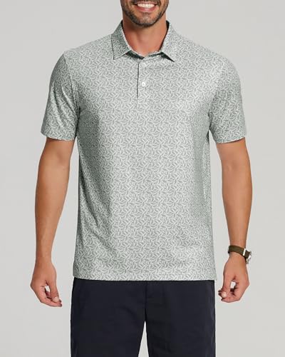 Image of Golf Shirts for Men - Dry Fit Moisture Wicking Short Sleeve Performance Sport Casual Striped Collared Mens Polo Shirt