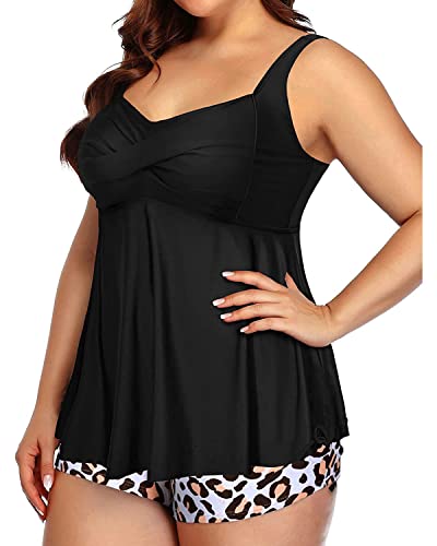 Image of Aqua Eve Women Plus Size Tankini Swimsuit Two Piece Flowy Swimdress Bathing Suits with Shorts