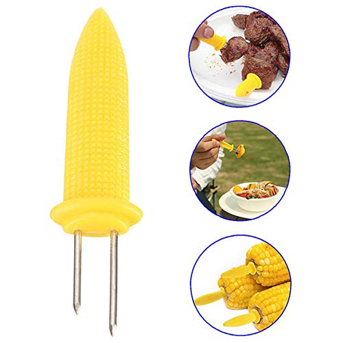 Balight Corn Skewers Stainless Steel BBQ Corn on the Cob Holder Twin Needles Skewers Home Cooking Fork for Barbecue Fork Skewers 1 pcs