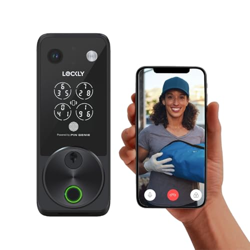 Image of Lockly Vision Zeno Smart Lock with Video Doorbell Camera, Fingerprint Keyless Entry with Apple Home Key, Wi-Fi Deadbolt for Front Door, PIN Genie Keypad, App Remote Control, 2 Rechargeable Batteries