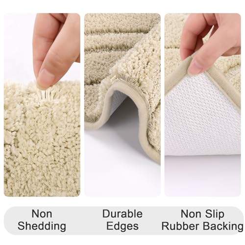 HEBE Bathroom Rugs Sets 5 Piece, Soft Absorbent Microfiber Bath Mat for Bathroom, Non Slip Washable Bath Rug Set with Toilet Cover, Bath Runner and U-Shaped Contour Toilet Rug, Beige - Thumbnail 6