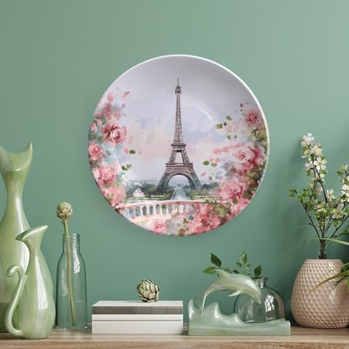 Plato decorativo de cerámica con Torre Eiffel y flores 6 pulg miniatura 5