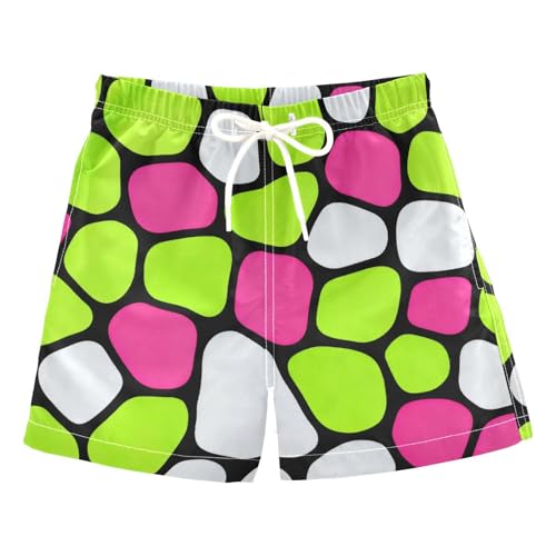 miaozhen Pantalones cortos de playa para niño, diseño abstracto verde y rosa, traje de baño de playa para nadar y niños pequeños con cordón (palabra de la suerte), Bloque abstracto verde y rosa, 2