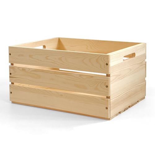 Eqlmosq Large Wooden Crates with Handles Natural Solid Pine Wood Crates for Storage Decor Wooden Milk Crate for Farmhouse Vinyl Record Storage Crate (1)