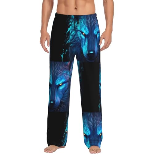 Mens Pajama Pants Bottoms with Pockets, Futuristic Blue Light Wolf Comfort Pj Lounge Pants Soft Sleep Pants for Men2