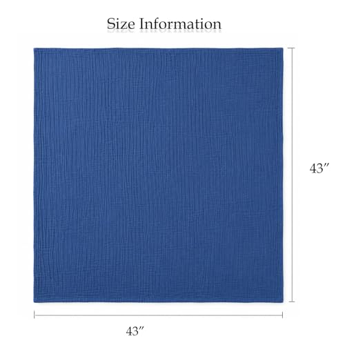 Image of Aablexema Muslin Baby Blanket Set of 2, Light Blue & Navy | 6-Layer, 43 x 43 Inches, Newborn Toddler, Bath Towel Swaddle Wrap, For Boys Girls