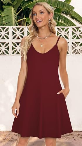 Image of elescat Womens Summer Dresses Spaghetti Strap V Neck Casual Sleeveless Sundress Beach Cover Ups with Pockets 2026