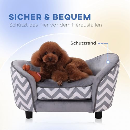 PawHut Haustiersofa Hundecouch Hundesofa Hundebett Hundematte Katze Kissen gepolstert Holz Schaumstoff Grau 68,5 x 40,5 x 40,5 cm