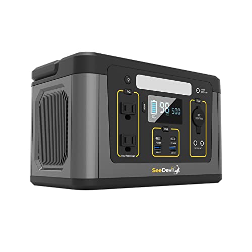 SeeDevil Portable Power Station 500W, 560Wh Lithium Battery, 110V/500W Pure Sine Wave AC Outlet, Solar Generator (Solar Panel Not Included) Great for Camping, Emergency Power, Off-Grid, Outdoor use