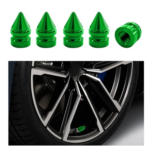 Image of 5 PCS Car Tire Valve Caps, Spike Aluminum Tire Wheel Valve Stem Covers, Corrosion Resistant Auto Rim Dust Caps, Universal Stem Cover for Car, SUV, Truck, Bike, Motorcycle (Green)