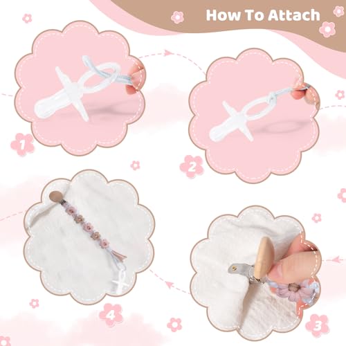 Image of Pacifier Clip for Boys Girls Floral Daisy Macrame Baby Paci Clip Pacifier Holder Leash Boho Wooden Clips Handmade Braided Cotton Binky Clips (1pack:Khaki Style A)