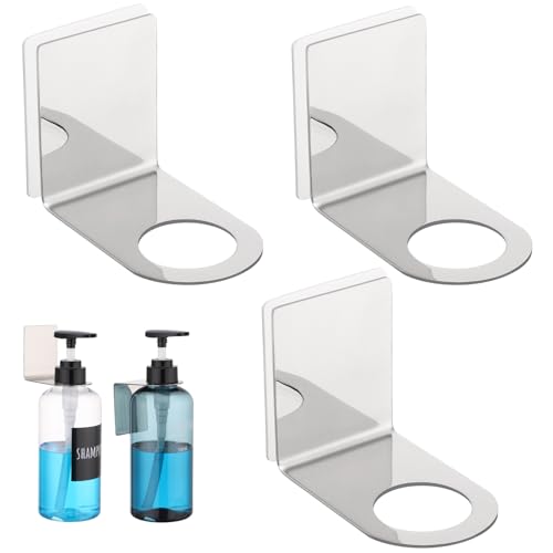 Image of Segbeauty Stainless Adhesive Shampoo Bottle Holder, Dia 1.3inch 3.3cm Non-Drill Soap Dispenser Holder Set Silver, 3pcs Rustproof Shampoo Holder for Shower, Bottle Wall Mounted Rack for Toilet Kitchen