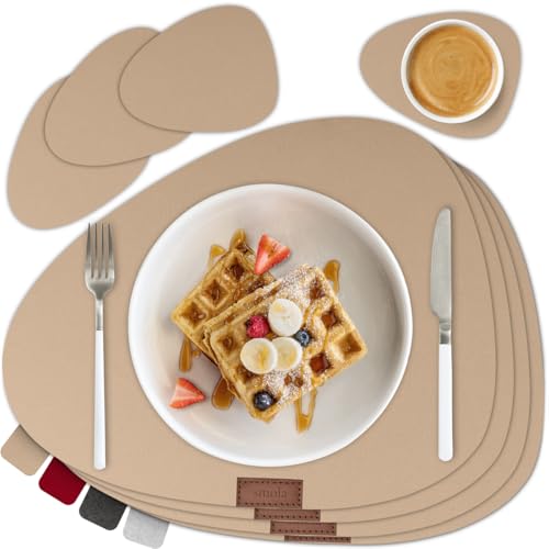 smøla 8-teiliges Premium Filz Tischset - Oval inkl. Untersetzer I Platzset Abwaschbar Beige I Platzdeckchen Set Abwischbar mit Filzuntersetzer für Teller, Gläser I Tischdeko Winter, Sandbeige