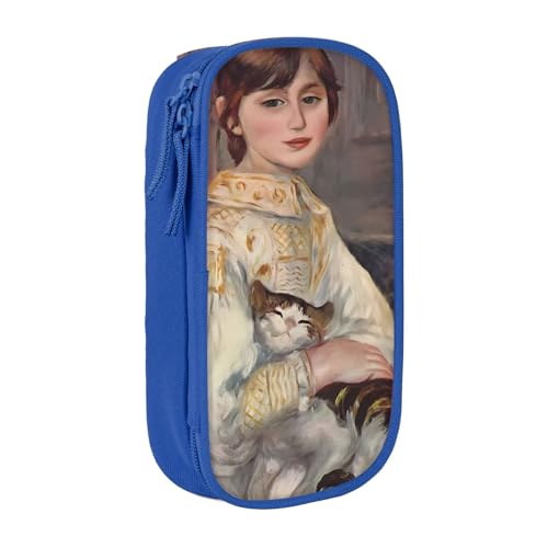 Pierre Auguste Renoirルノワールアートワーク (猫の古い絵)ペンケース 筆箱 文具ケース おしゃれ 筆袋 鉛筆ケース 鉛筆のサック 中高校生 軽量 収納バッグ 学生 子供 誕生日 入学ギフト 大容量 ダブルレイヤーBlue