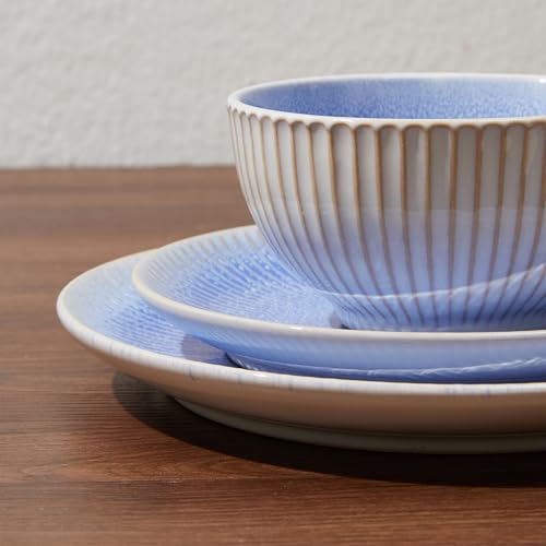 Image of Pokini Ceramic Dinnerware Sets, Handmade Reactive Glaze Plates and Bowls Sets, Highly Chip and Crack Resistant Dish Set, Distinctive Granulated Surface Dishwasher & Microwave Safe Service for 4