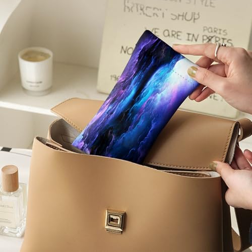 Image of 2 PCS Glasses Case Eyeglass Sunglasses Pouch Squeeze Portable Bag Soft Leather with Cleaning Cloth Women Men Girls-Purple Sunset