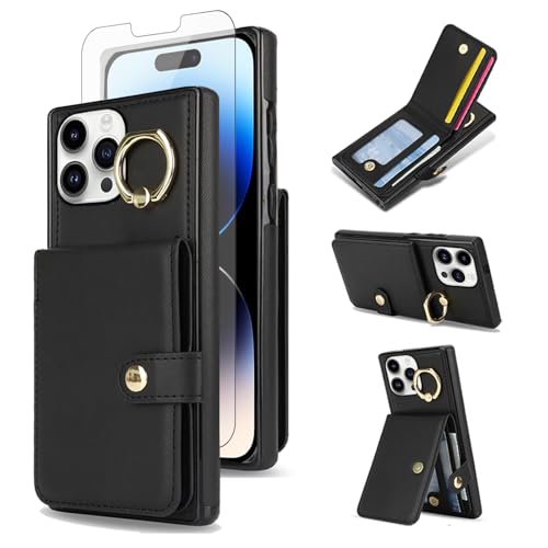 Coque iPhone 14 Pro 5G antichoc étui portefeuille i-Phone i14 avec verre trempé