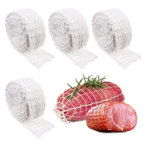 Meat Netting Roll,4Pcs Elastic Smoked Meat Poultry Ham Netting Meat Cotton Wrapping Net for Beef Cooking Sausage Making