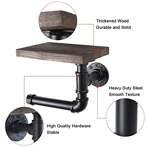 Toilet Paper Holder with Shelf, Rustic Toilet Paper Roll Holder with Wooden Shelf and Industrial Iron Pipe, Pipe Toilet Paper Holder for Bathroom, Washroom - Image 3